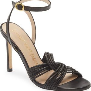 NWT Stuart Weitzman Black Twist Sleek 95 Sandal Heels Size 9.5